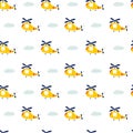 Seamless pattern with helicopter. Air transport. Kids print. Vector illustrations